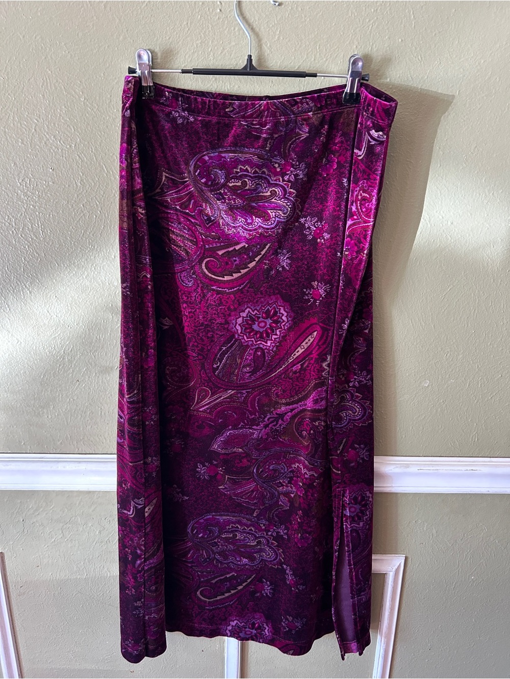 Dark Feminine Witchy Whimsigoth Purple Velvet Paisley Maxi Skirt Large
